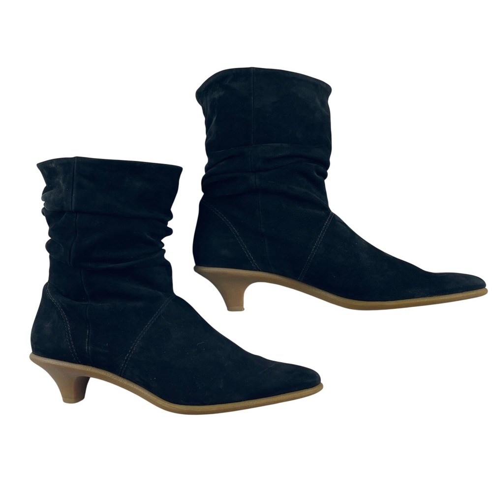 BCBGMAXAZRIA Black Suede Ruched Kitten Heel Ankle Boots‎ Women's Size 10